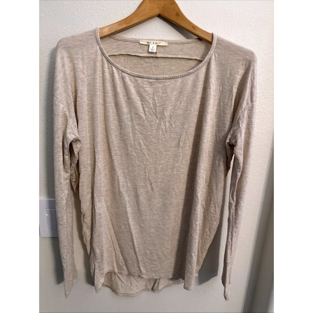 Women's Small‎ Miami Long Sleeve T-Shirt - Made in the USA lightweight beige